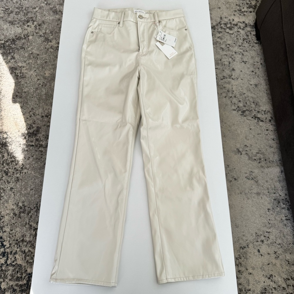 NWT Good American Better Than Leather Good Icon Bone Straight Leg High - Size 4